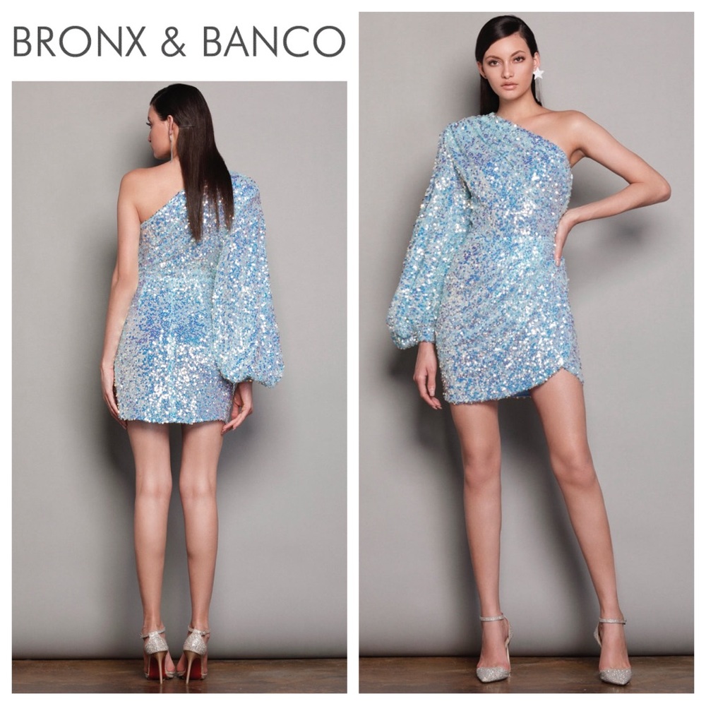 Blue Sequin One-Shoulder Dress